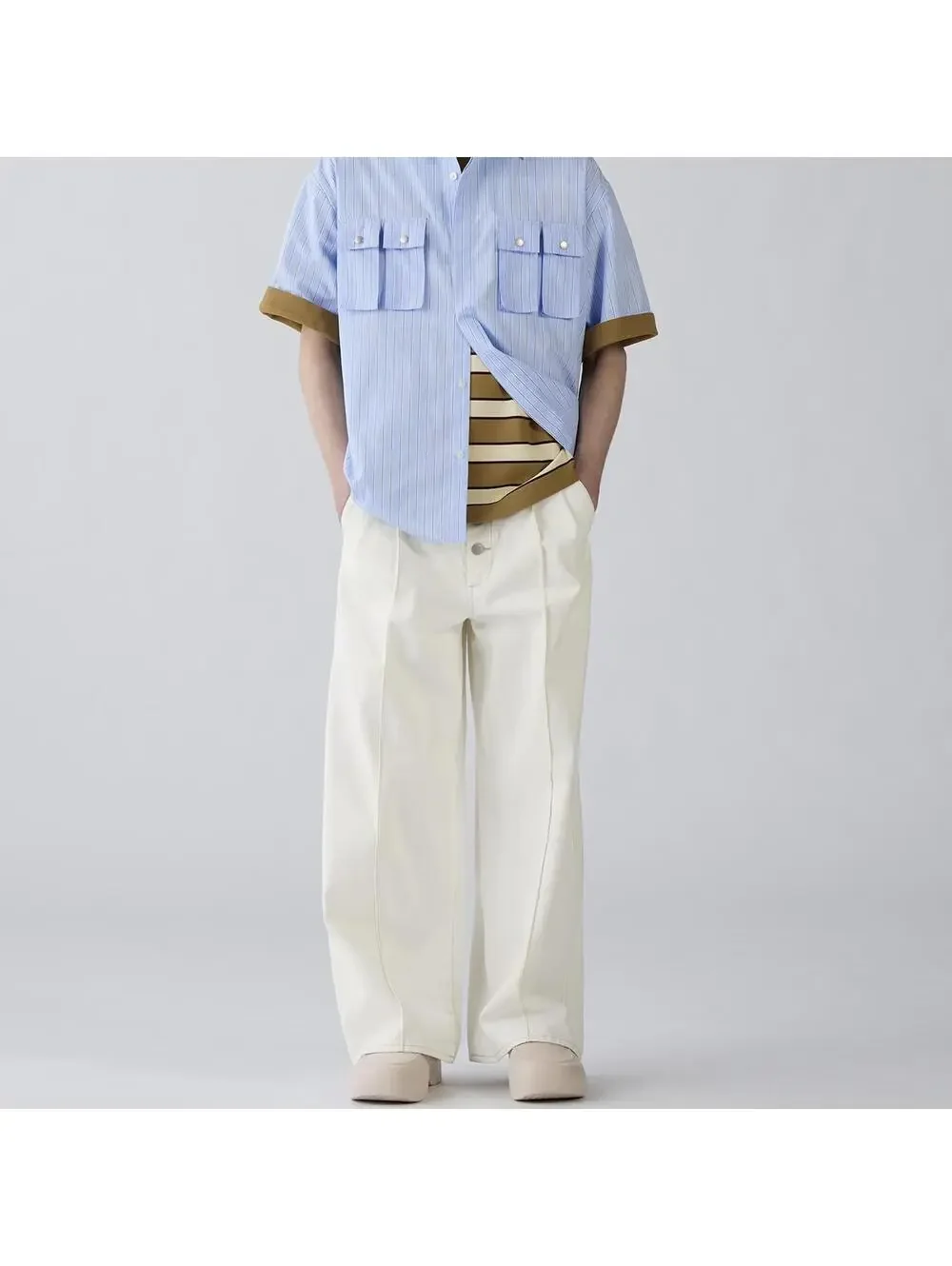 Uniqlo GU 100% Cotton Button Front Wide Leg Jeans by rokh NWT Off White Small